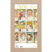 Calendrier mural Luxe 2025 Alphonse Mucha 12 illustrations 12 mois Doré Or chaud 29X49 cm