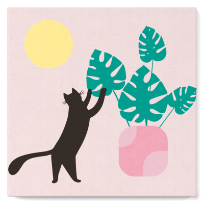 Mini-Peinture par numéros Chat et Plantes au soleil Tableau 20x20 avec Cadre Figure d'Art