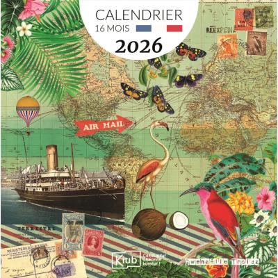 Calendrier mural 2026 Carnet de Voyage 12 illustrations Gwenaëlle Trolez 16 mois 30X30 cm Kiub