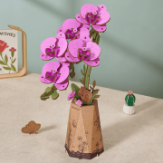 Maquette Bois Pot de Fleurs Orchidée papillon Rose Puzzle 3D de 132 pièces TW091 Rolife