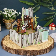 Kit Boîte à musique Panda et Cascade H14 cm Puzzle 3D Bois mécanisme à manivelle 57 pièces Tonecheer