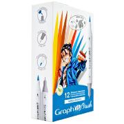 Feutres Graph'It Brush 12 couleurs Manga Shonen Marqueurs à Alcool Double-Pointe Pinceau et Fine