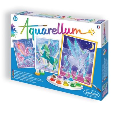Kit Peinture Aquarellum Chevaux Pégases 3 Tableaux 25x32cm Sentosphère