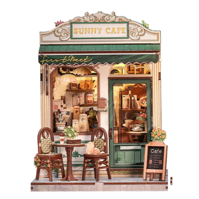 Kit Maquette Sunny Café 20x15x16 cm CWGC208 Boutique Café 3D avec Terrasse Cutebee