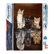 Broderie Diamant Chatons reflets Félins Toile complète roulée 40x50 Diamants carrés Figure d'Art