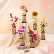 Maquette Bois Pot de Fleurs Gerbera Orange Clair Puzzle 3D de 105 pièces TW111 Rolife