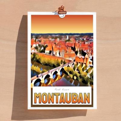 Affiche Montauban Pont Vieux Poster 30x40 cm Collection 1 Hélidée