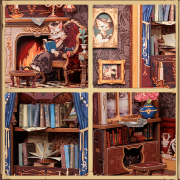 Kit Maquette Book Nook Count Cat's Study 17x12x10 cm Bureau 3D avec Vitre anti-poussière Cutebee