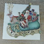 Carte Noël 3D Traineau Vert du Père-Noël 16x16 Décor en relief avec enveloppe