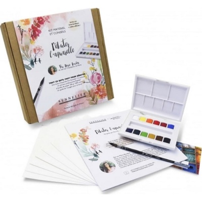 Débuter l'Aquarelle Kit complet 12 couleurs Thème Fleuri Marie Boudon Sennelier