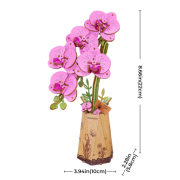 Maquette Bois Pot de Fleurs Orchidée papillon Rose Puzzle 3D de 132 pièces TW091 Rolife