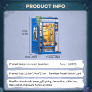 Kit Maquette Book Nook Literature Bookstore 17x12x10 cm Bibliothèque bleu vif 3D avec Porte Cuteebee