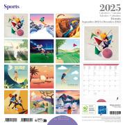 Calendrier mural 2025 Sport 12 illustrations 16 mois 30X30 cm Ed Desastre