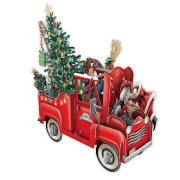 Carte Noël 3D La voiture rouge de Noël 16x16 Décor en relief avec enveloppe