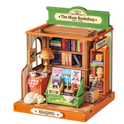 Kit Maquette Bois Univers miniature Librairie The Muse Bookshop 12x10x10 cm 114 pièces DS040 Rolife