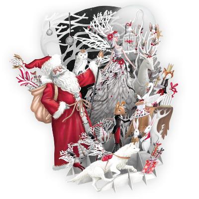 Carte Noël 3D Père-Noël et Fée 16x16 Décor en relief avec enveloppe