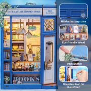 Kit Maquette Book Nook Literature Bookstore 17x12x10 cm Bibliothèque bleu vif 3D avec Porte Cuteebee