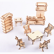 Set de 34 Meubles pour Maison de poupées à construire 185 pièces Bois Ech 1/24