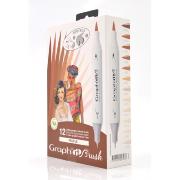 Feutres Graph'It Brush 12 couleurs People Marqueurs à Alcool Double-Pointe Pinceau et Fine