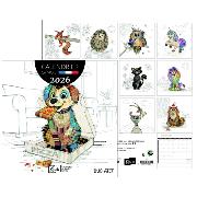 Calendrier mural 2026 Kooks Animaux 12 illustrations 16 mois 30X30 cm Bug Art Kiub