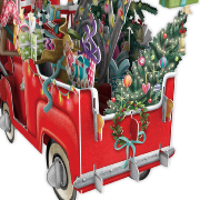 Carte Noël 3D La voiture rouge de Noël 16x16 Décor en relief avec enveloppe