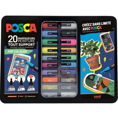 Mallette Metal 20 Marqueurs Peinture Posca Assortis Pop Colours