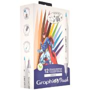 Feutres Graph'It Brush 12 couleurs Comics Marqueurs à Alcool Double-Pointe Pinceau et Fine