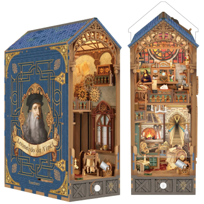 Kit Maquette Book Nook Leonard de Vinci 27x19x11 cm TQ135 Serre-livres 387 pièces Miniature 3D  ToneCheer