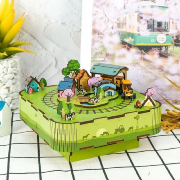 Kit Boîte à musique Train dans le Pré H10 cm Puzzle 3D Bois mécanisme à manivelle 85 pièces Tonecheer