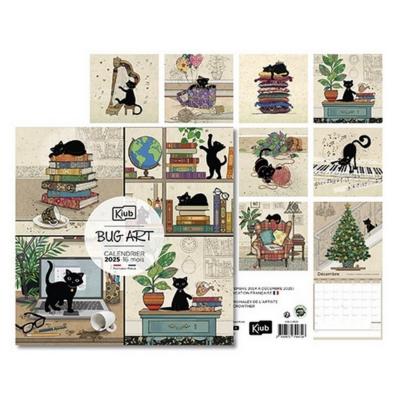 Calendrier mural 2025 Fans de Chatons Intérieur 12 illustrations 16 mois 30X30 cm Bug Art Kiub