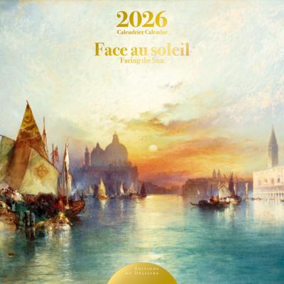 Calendrier mural Luxe 2026 Face au Soleil 12 illustrations 12 mois Doré Or chaud 30X30 cm Ed Desastre