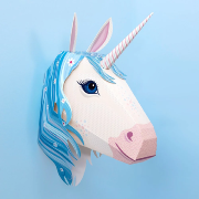 Kit Trophée Tête de Licorne Magique Bleue Colorée à Construire