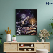 Broderie Diamant Chouette dans la nuit Toile complète roulée 40x50 Diamants carrés Figure d'Art