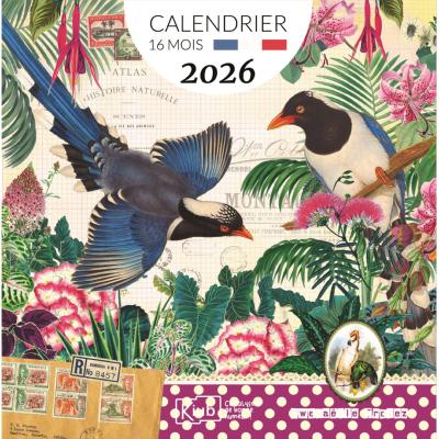 Calendrier mural 2026 Oiseaux 12 illustrations Gwenaëlle Trolez 16 mois 30X30 cm Kiub