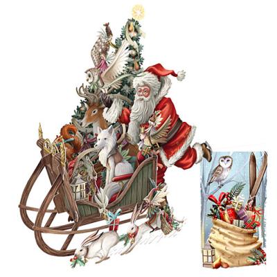 Carte Noël 3D Traineau Bois du Père-Noël 16x16 Décor en relief avec enveloppe