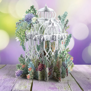 Carte 3D Cage Blanche et Fleurs exotiques 16x16 Décor en relief avec enveloppe