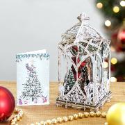 Carte Noël 3D Lanterne de Noël Père-Noël 16x16 Décor en relief avec enveloppe