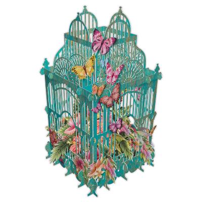 Carte 3D Cage Tropicale bleue et Papillons 16x16 Décor en relief avec enveloppe