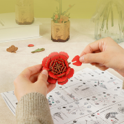 Maquette Bois Pot de Fleurs Oeillet Rouge Puzzle 3D de 124 pièces TW052 Rolife