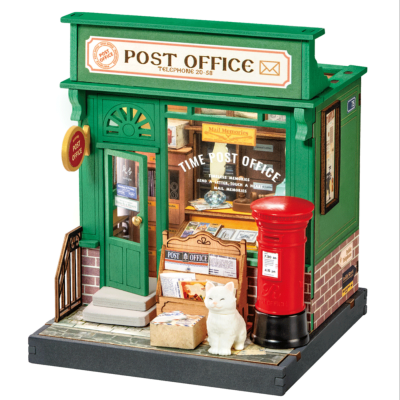 Kit Maquette Bois Univers miniature Bureau de Poste 12x10x10 cm 124 pièces DS037 Rolife