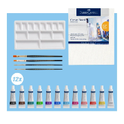 Set Peinture Acrylique Creative Studio 12 Couleurs 9ml 4 pinceaux Toile Palette Faber-Castell