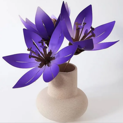 Kit de fabrication 3 Fleurs en Papier Violet H 28 cm x 15 cm Assembli