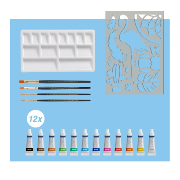 Set Peinture Aquarelle Boite 12 couleurs 5ml 4 Pinceaux Pochoir Palette Creative Studio Faber-Castell