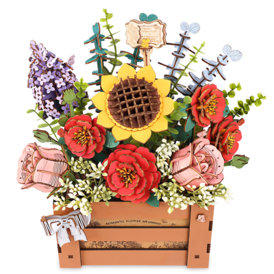 Maquette Bois Cagette de 7 Fleurs Plantes Puzzle 3D de 658 pièces TW02H Wooden Bloom Box Rowood